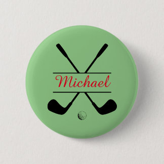 Badge Rond 5 Cm Logo et nom stylish noir et rouge Joueur de golf