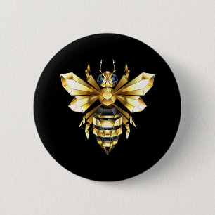 Badge Rond 5 Cm Logo Faux Gold Foil Bee Polygonal sur Noir