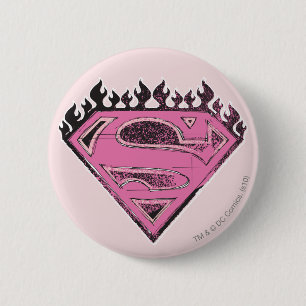 Badge Rond 5 Cm Logo rose de Supergirl avec des flammes