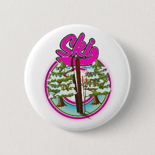 Badge Rond 5 Cm logo rose ski vintage