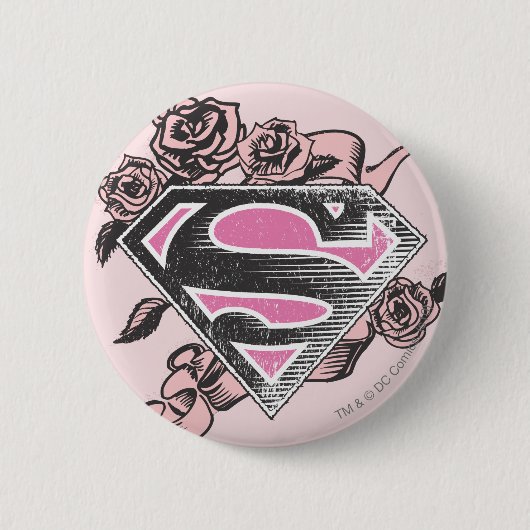 Badge Rond 5 Cm Logo Supergirl avec Rose (Devant)