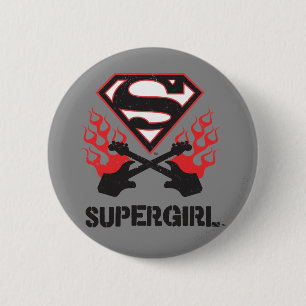 Badge Rond 5 Cm Logo Supergirl Black Flaming Guitares