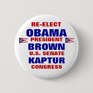 Badge Rond 5 Cm L'Ohio pour Obama Kaptur Brown