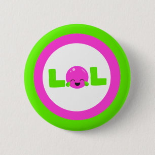 Badge Rond 5 Cm LOL Rire Haut Violet Vert Clair
