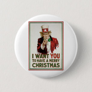Badge Rond 5 Cm L'Oncle Sam veut que VOUS ayez un Joyeux Noël