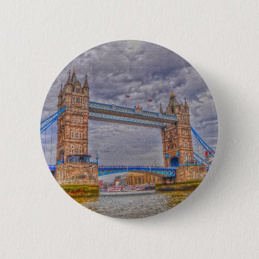 Badge Rond 5 Cm Londres, Angleterre Tower Bridge & Thames River (Devant)