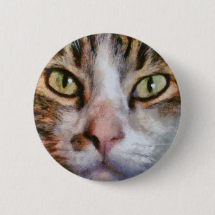 Badge Rond 5 Cm Long Haied Tabby Chat Fermer Portrait