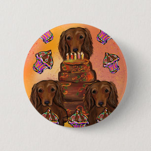 Badge Rond 5 Cm Longs Dachshunds rouges