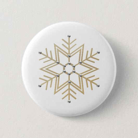 Badge Rond 5 Cm Look 3-D 2-Silver et Gold Snowflake (Devant)