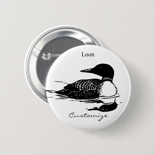 Badge Rond 5 Cm Loon Swimming Bird Art Thunder_Cove (Devant & derrière)