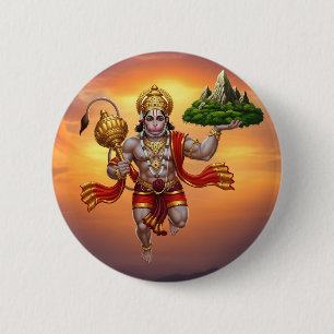 Badge Rond 5 Cm Lord Hanuman Flying Lifting Mountain