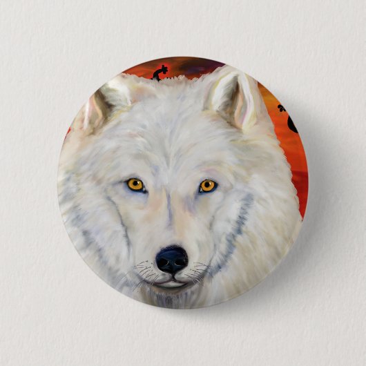 Badge Rond 5 Cm Loup blanc Kokopelli (Devant)
