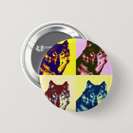 Badge Rond 5 Cm Loup d'art pop (Devant & derrière)