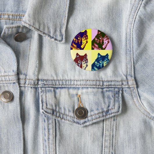 Badge Rond 5 Cm Loup d'art pop (En situation)