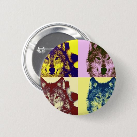 Badge Rond 5 Cm Loup d'art pop (Devant & derrière)