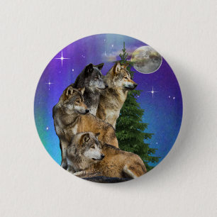 Badge Rond 5 Cm Loup et lune
