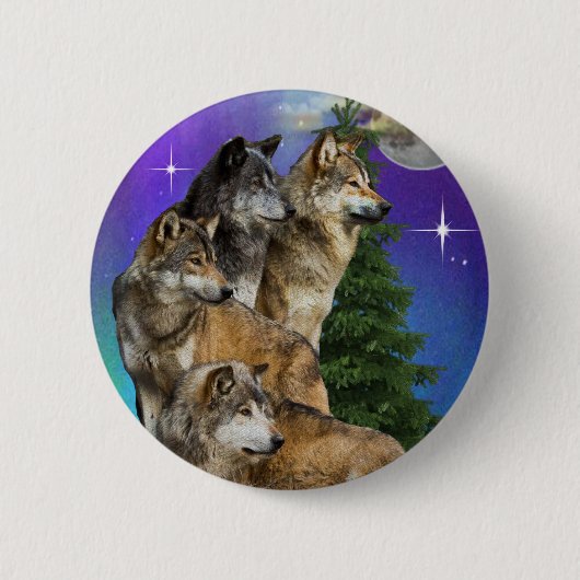 Badge Rond 5 Cm Loup et lune (Devant)