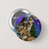 Badge Rond 5 Cm Loup et lune (Devant & derrière)