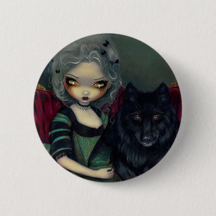 Badge Rond 5 Cm "Loup-Garou : " Bouton Noir