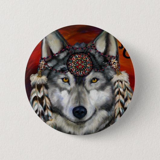 Badge Rond 5 Cm Loup Gris (Devant)