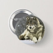 Badge Rond 5 Cm Loup gris (Devant & derrière)