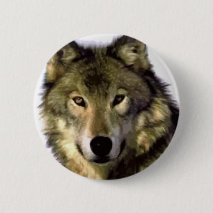 Badge Rond 5 Cm Loup gris