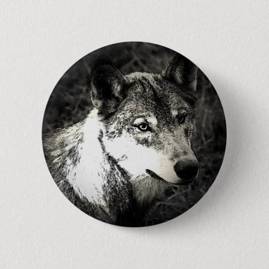 Badge Rond 5 Cm Loup gris (Devant)