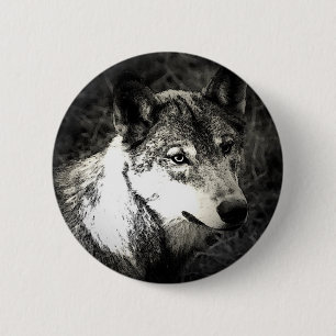 Badge Rond 5 Cm Loup gris