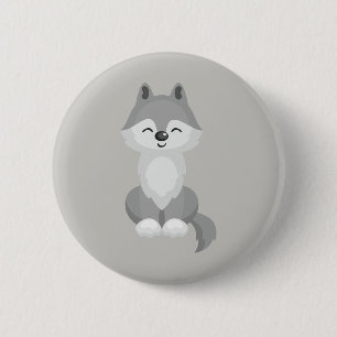 Badge Rond 5 Cm Loup gris mignon