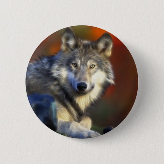 Badge Rond 5 Cm Loup gris, photo numérique d'espèce menacée (Devant)