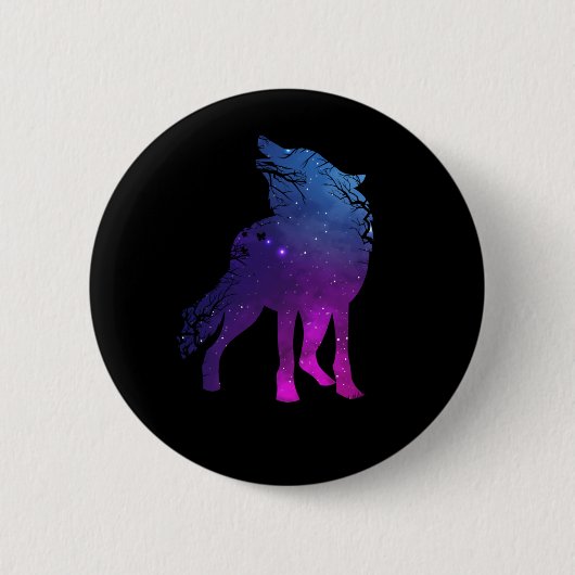 Badge Rond 5 Cm Loup hurlant Silhouette Wolves Forêt Animal (Devant)