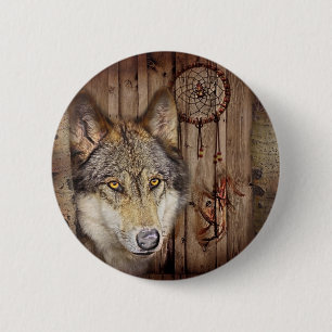 Badge Rond 5 Cm Loup indien indigène de receveur rêveur occident