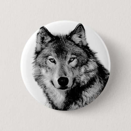 Badge Rond 5 Cm Loup noir et blanc (Devant)