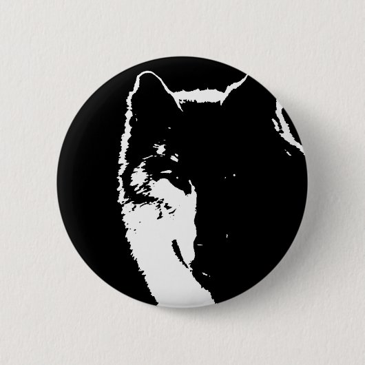 Badge Rond 5 Cm Loup noir et blanc (Devant)