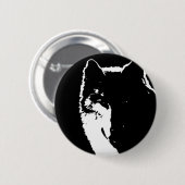 Badge Rond 5 Cm Loup noir et blanc (Devant & derrière)
