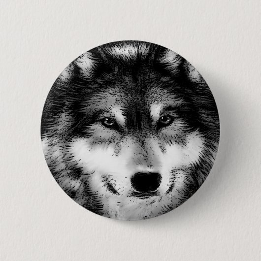 Badge Rond 5 Cm Loup noir et blanc (Devant)