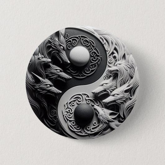 Badge Rond 5 Cm Loup noir et blanc (Devant)