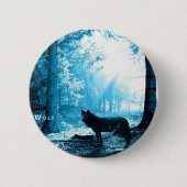 Badge Rond 5 Cm Loup noir seul dans la forêt (Devant)