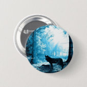 Badge Rond 5 Cm Loup noir seul dans la forêt (Devant & derrière)