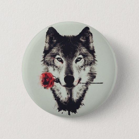 Badge Rond 5 Cm Loup Romantique (Devant)
