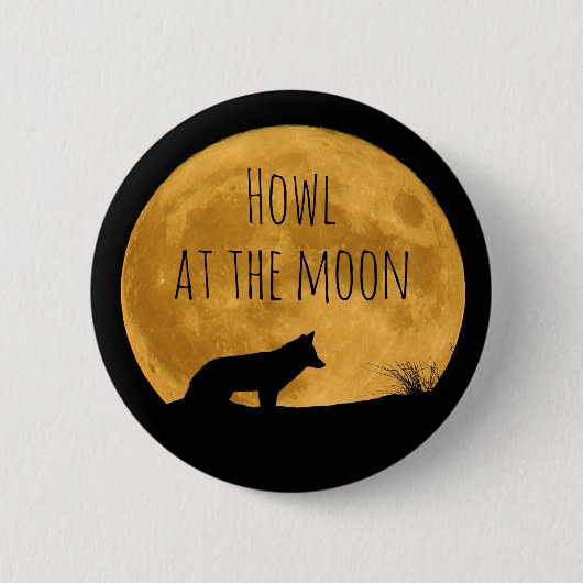 Badge Rond 5 Cm Loup Silhouetté Dans La Lune Lumineuse (Devant)