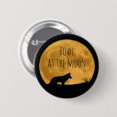 Badge Rond 5 Cm Loup Silhouetté Dans La Lune Lumineuse (Devant & derrière)