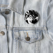 Badge Rond 5 Cm Loup solitaire (En situation)