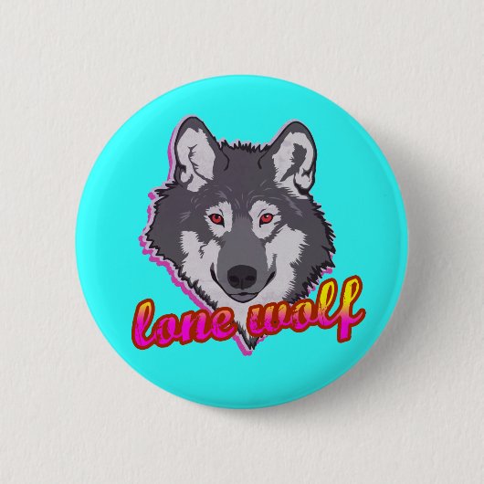 Badge Rond 5 Cm Loup solitaire, style des années 80 ! (Devant)