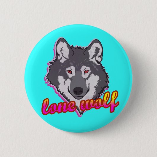Badge Rond 5 Cm Loup solitaire, style des années 80 ! (Devant)