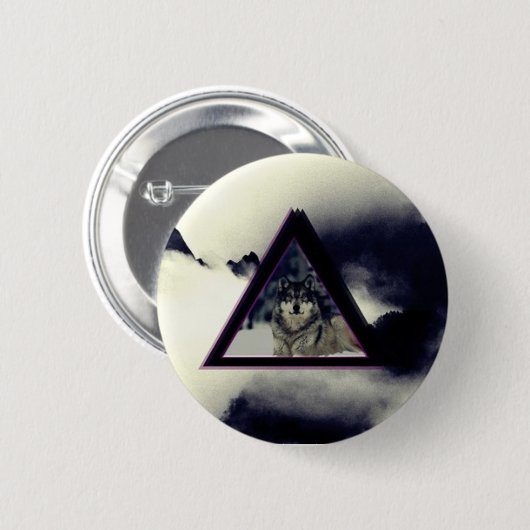 Badge Rond 5 Cm loup triangle (Devant & derrière)