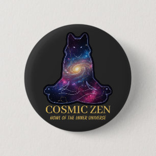 Badge Rond 5 Cm Loup Zen Cosmique – Animal Spirituel de la Galaxie