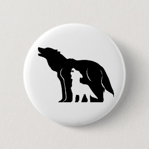 Badge Rond 5 Cm Loups noirs et blancs