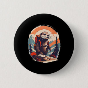Badge Rond 5 Cm Loutre de rivière randonnée amateur d'animaux de r