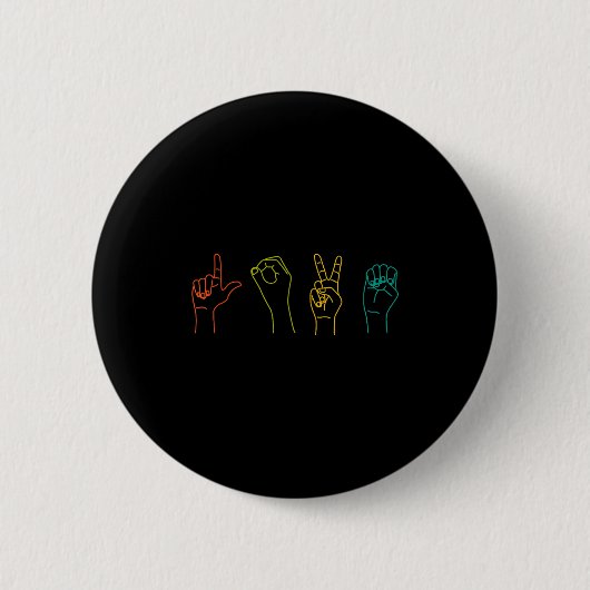 Badge Rond 5 Cm Love Asl Sign Language Alphabet Valentines Day (Devant)